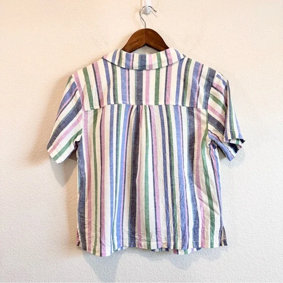 Marine Layer Lucy Resort Shirt Coastal Stripe Hemp Pastel Camp Beachy Travel XS - Picture 9 of 10